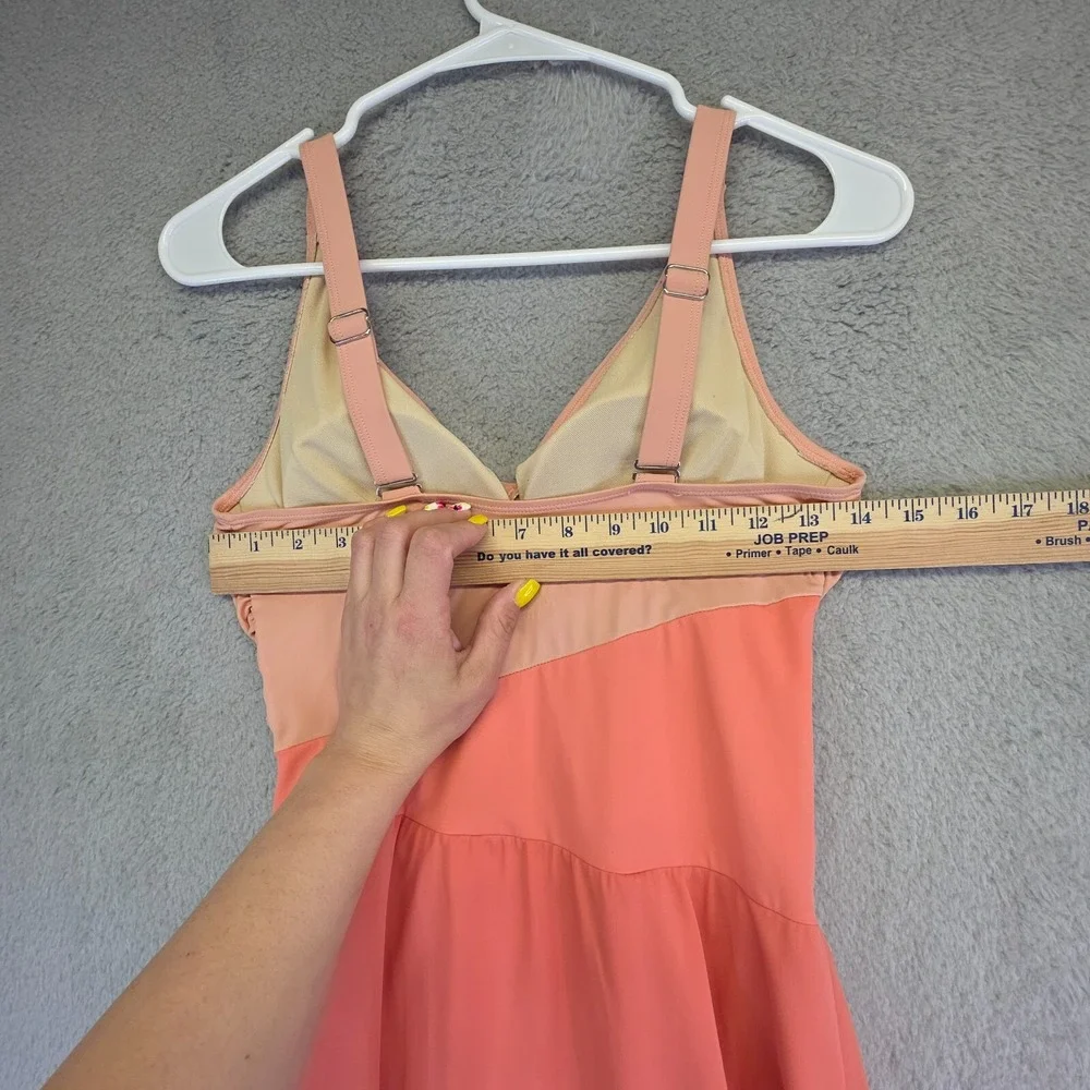 D&Co‎ Swim Dress Womens 4 Pink Salmon Babydoll Adjustable Ruched Modest Skirt